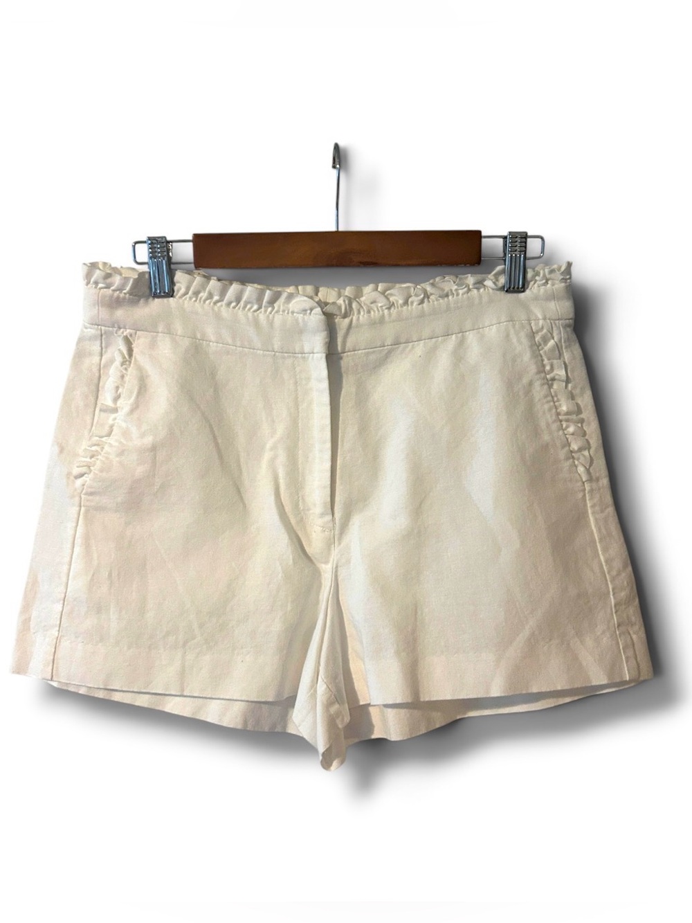 Jcrew women’s  Cream Ruffle-Waist Shorts linen and cotton blend size 8